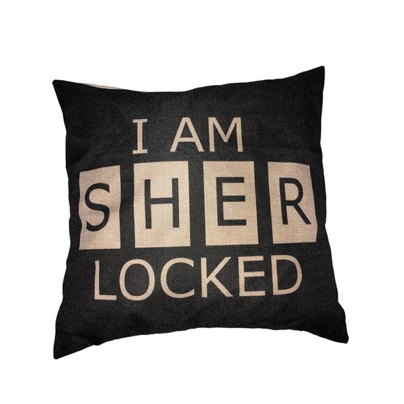 I Am Sherlocked Graphic Throw Pillow BBC Sherlock Holmes Square Feather Burlap - Picture 1 of 4